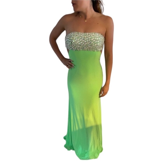 Jovani Strapless Dress Lime Green - Picture 2 of 4
